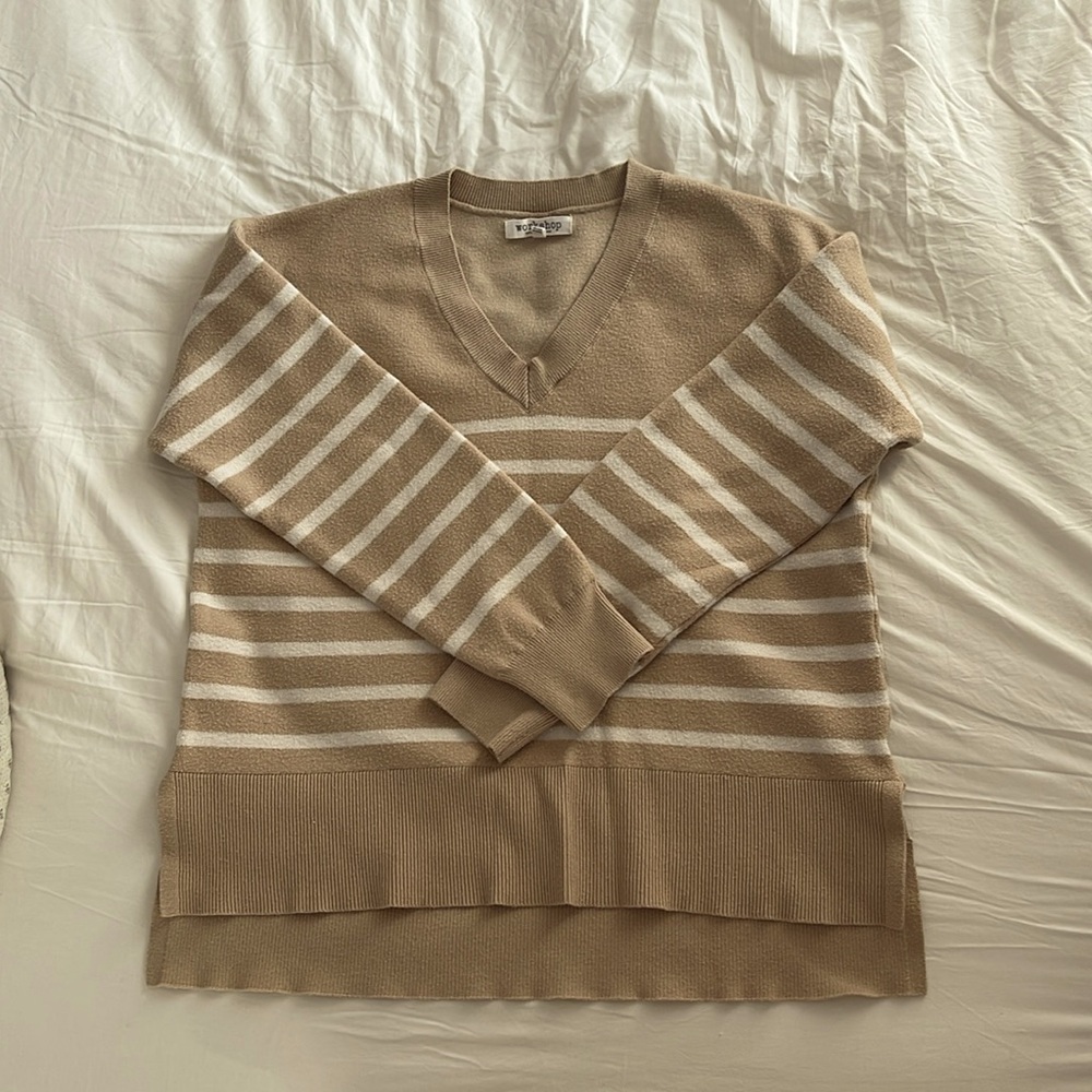 Workshop Republic Clothing | Beige Stripped Sweater
